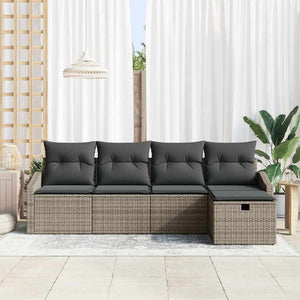 vidaXL Sofa Set with Cushions with Storage 5 pcs Grey Poly Rattan