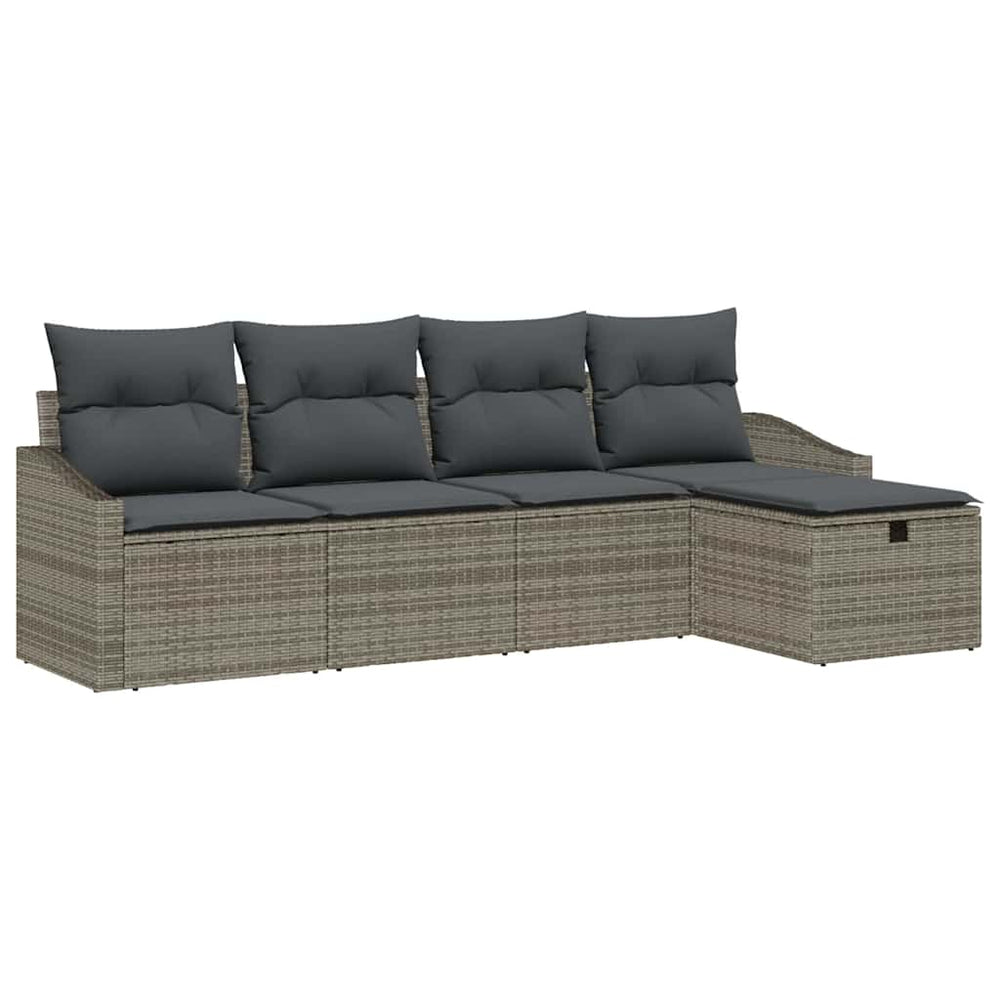 vidaXL Sofa Set with Cushions with Storage 5 pcs Grey Poly Rattan