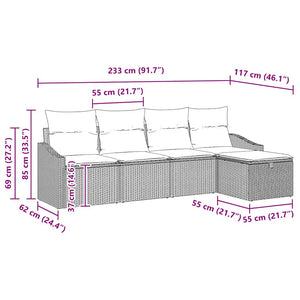 vidaXL Sofa Set with Cushions with Storage 5 pcs Grey Poly Rattan
