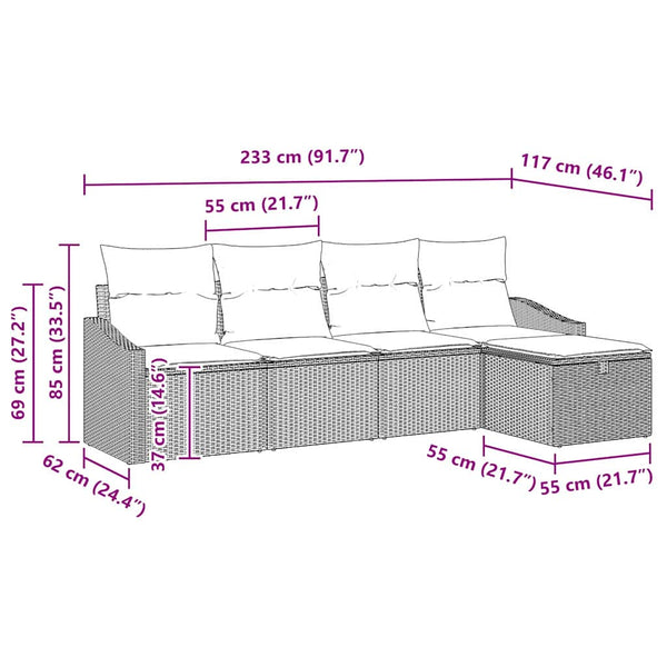 vidaXL Sofa Set with Cushions with Storage 5 pcs Grey Poly Rattan