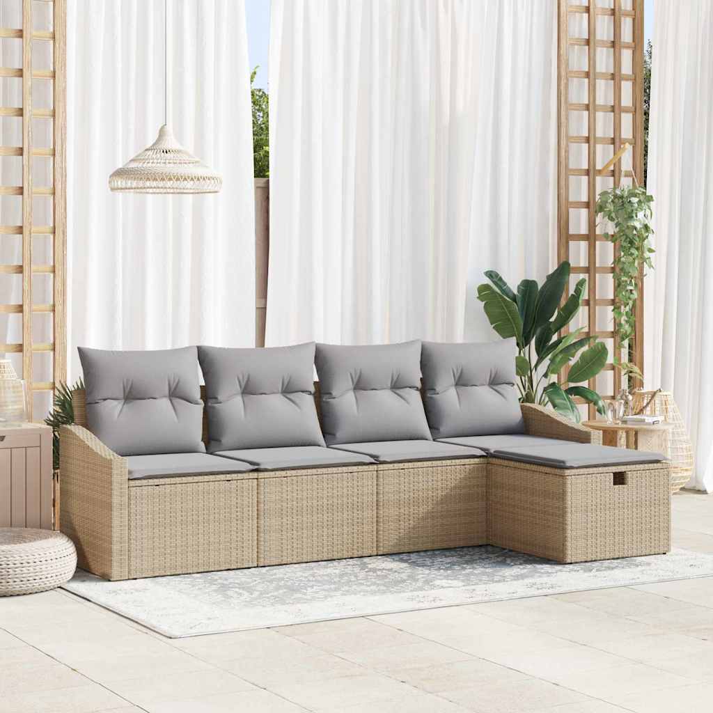 vidaXL Sofa Set with Cushions with Storage Beige Poly Rattan