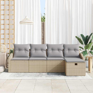 vidaXL Sofa Set with Cushions with Storage Beige Poly Rattan