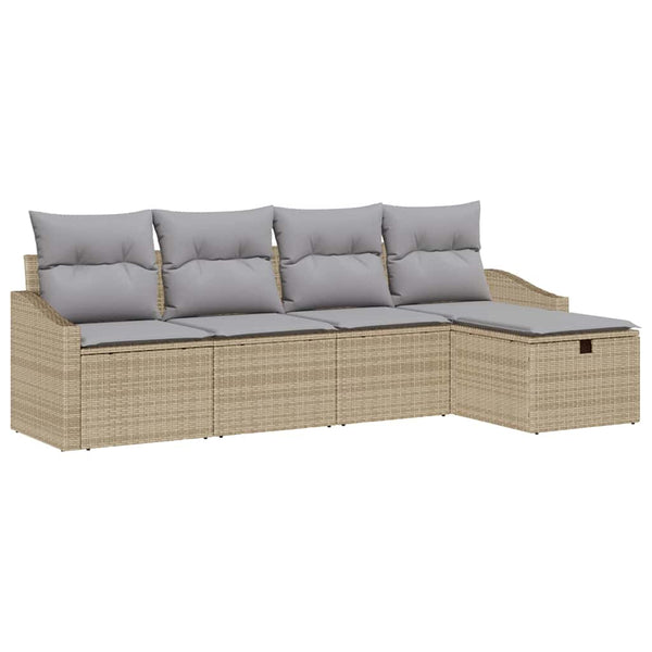 vidaXL Sofa Set with Cushions with Storage Beige Poly Rattan
