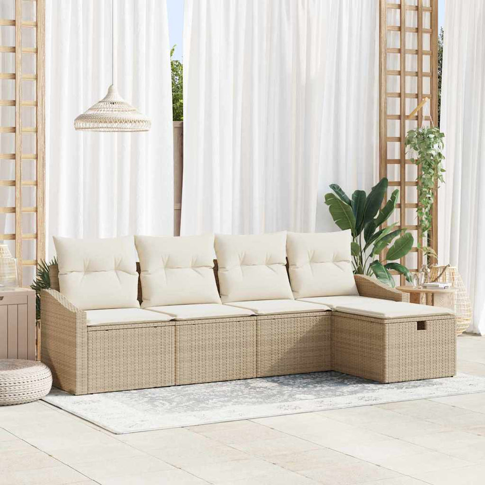 vidaXL Sofa Set with Cushions with Storage 5 pcs Beige Poly Rattan