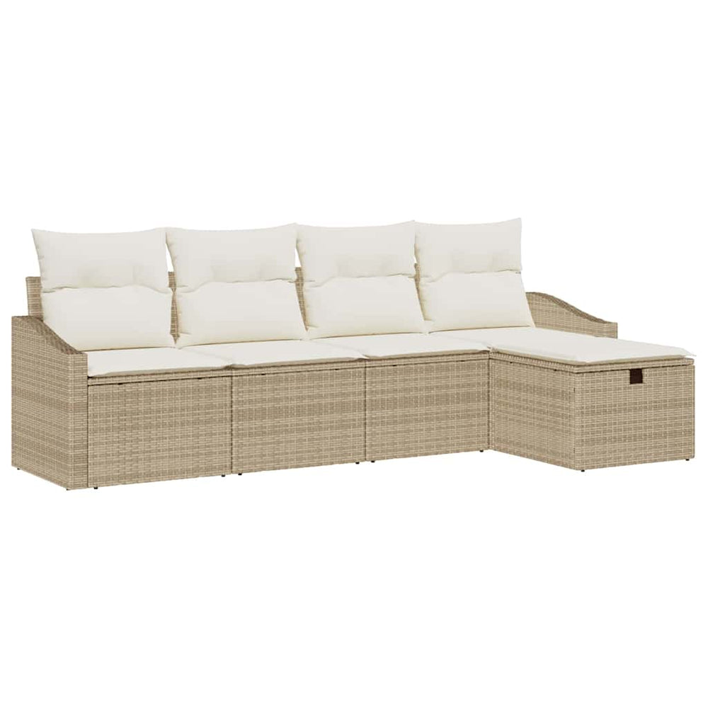 vidaXL Sofa Set with Cushions with Storage 5 pcs Beige Poly Rattan