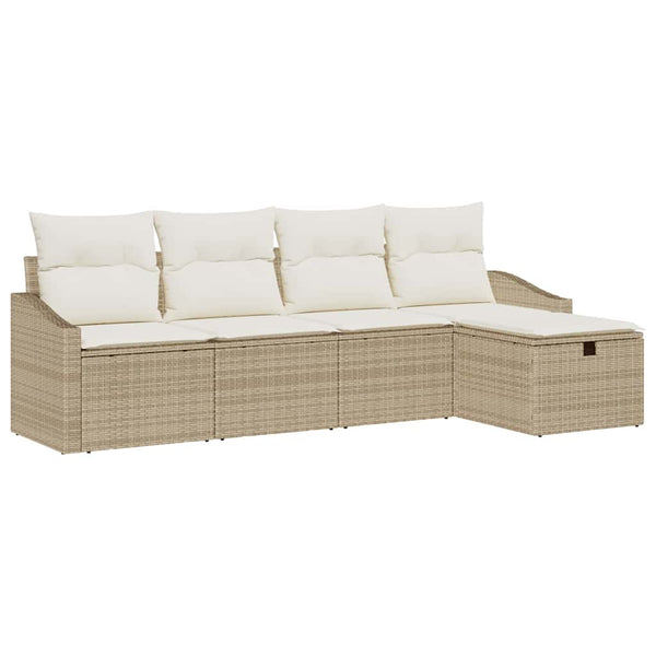 vidaXL Sofa Set with Cushions with Storage 5 pcs Beige Poly Rattan