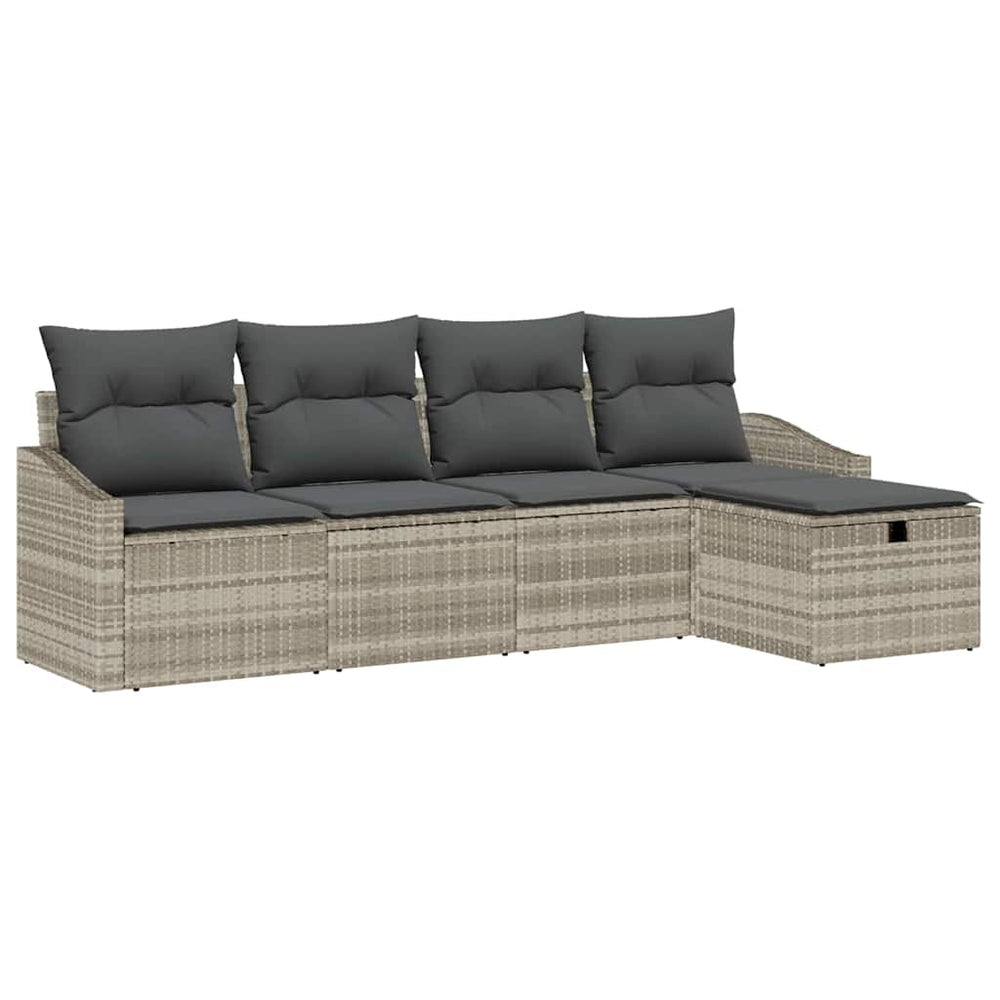 vidaXL Sofa Set with Cushions with Storage 5 pcs Light Grey Poly Rattan