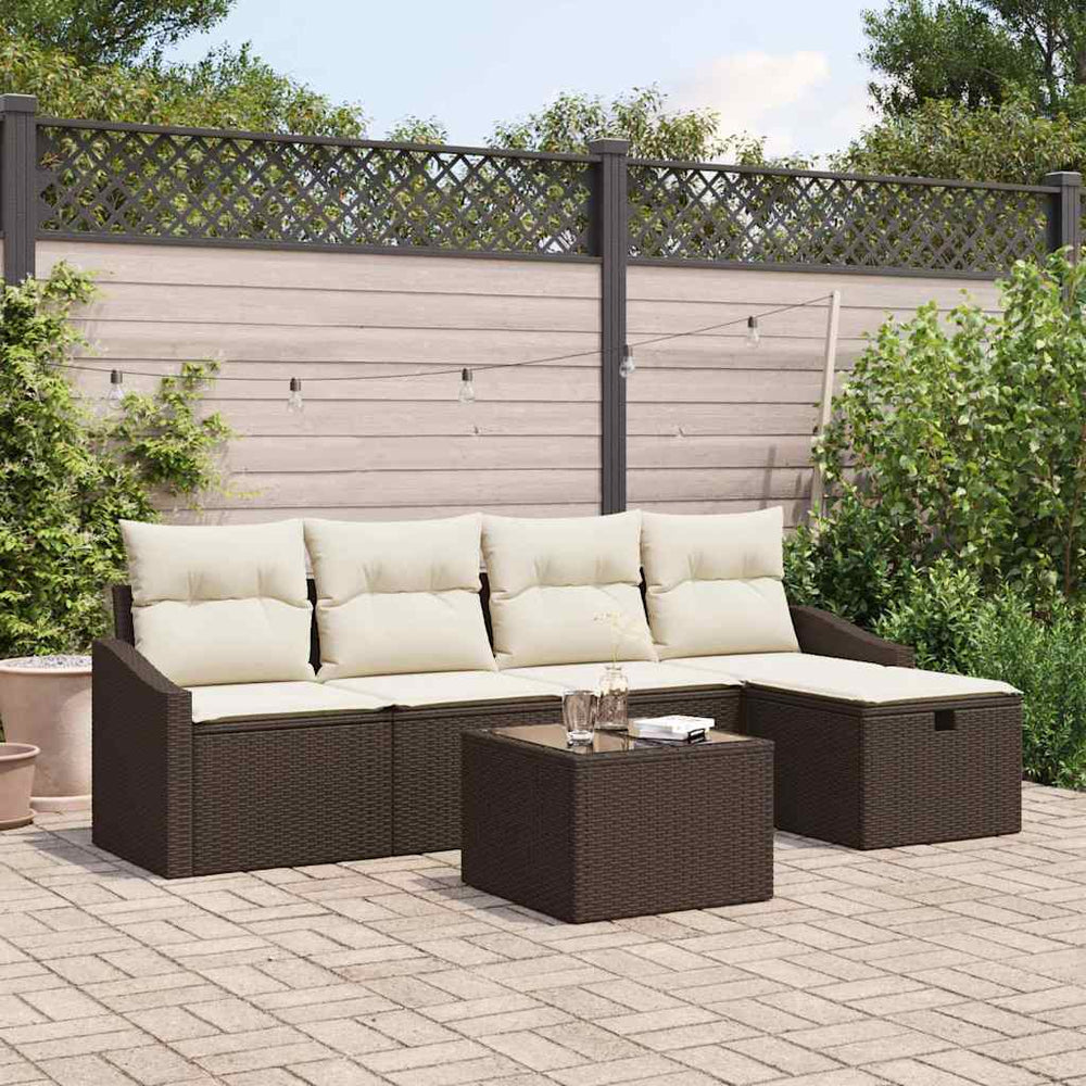 vidaXL Sofa Set with Cushions with Storage 6 pcs Brown Poly Rattan