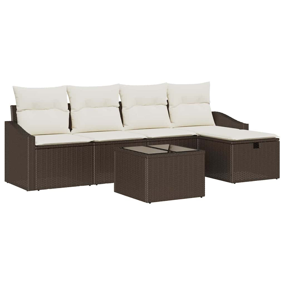 vidaXL Sofa Set with Cushions with Storage 6 pcs Brown Poly Rattan