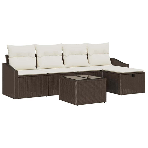 vidaXL Sofa Set with Cushions with Storage 6 pcs Brown Poly Rattan