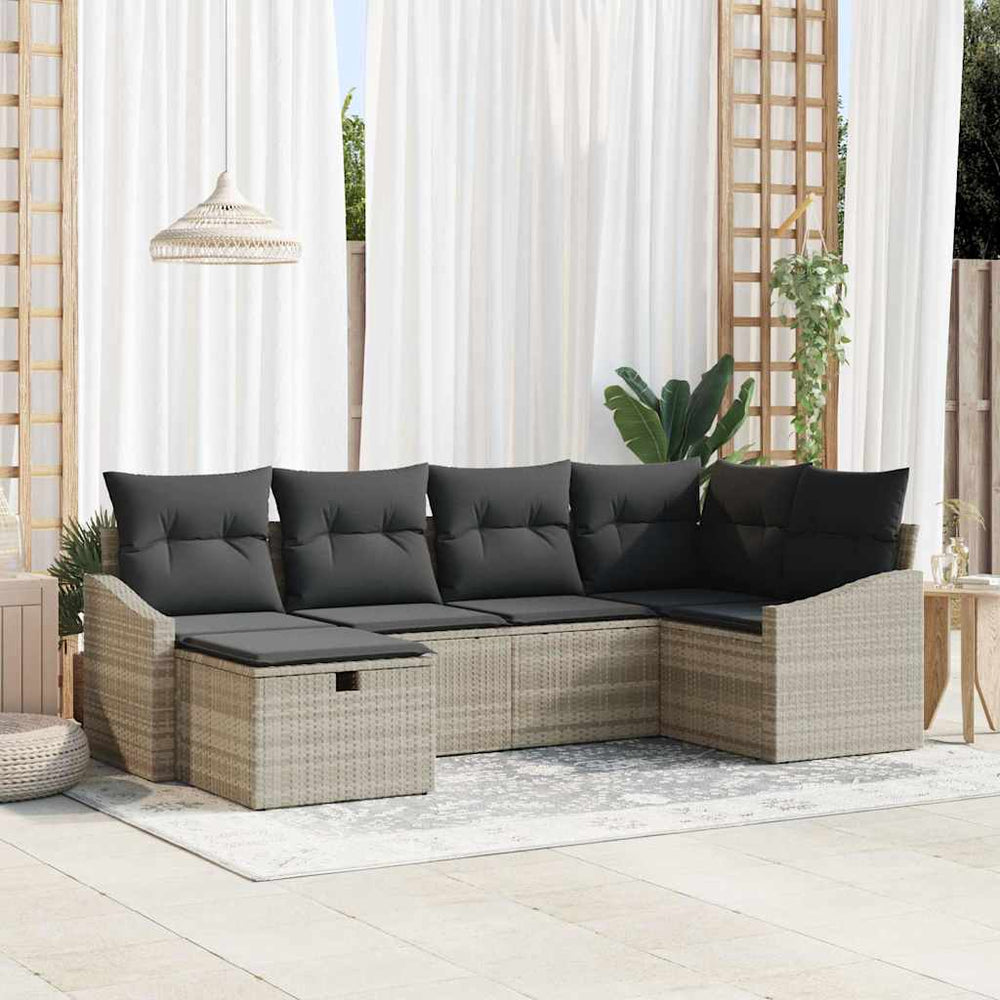 vidaXL Sofa Set with Cushions 6 pcs Light Gray and Gray Poly Rattan