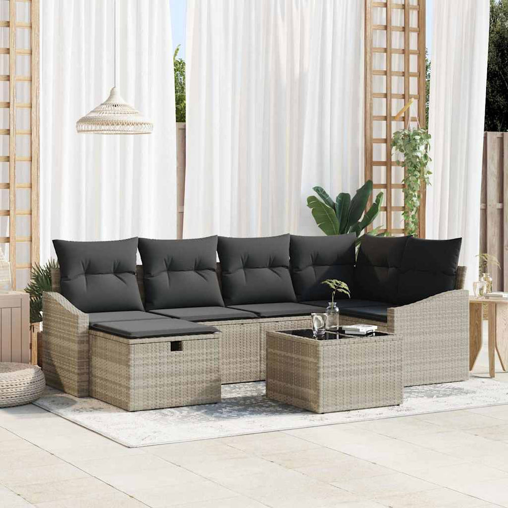vidaXL Sofa Set with Cushions 7 pcs Light Gray and Gray Poly Rattan