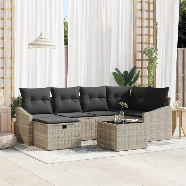 vidaXL Sofa Set with Cushions 7 pcs Light Gray and Gray Poly Rattan