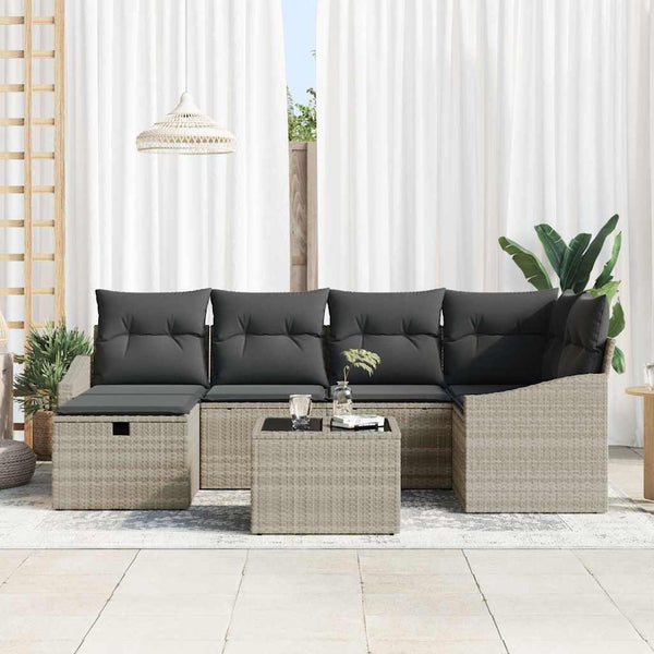 vidaXL Sofa Set with Cushions 7 pcs Light Gray and Gray Poly Rattan