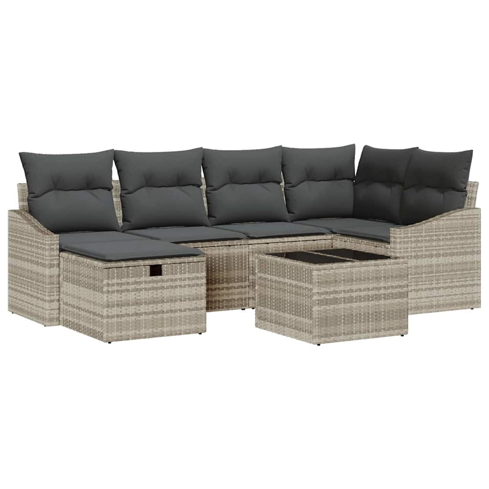 vidaXL Sofa Set with Cushions 7 pcs Light Gray and Gray Poly Rattan
