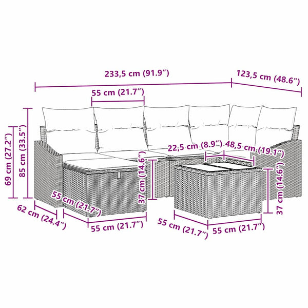 vidaXL Sofa Set with Cushions 7 pcs Light Gray and Gray Poly Rattan