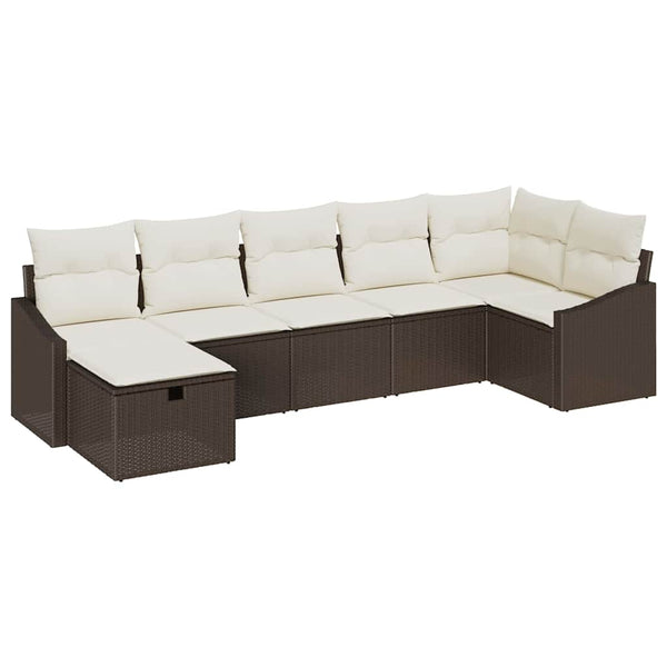 vidaXL Sofa Set with Cushions with Storage Brown Poly Rattan