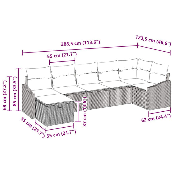 vidaXL Sofa Set with Cushions with Storage Brown Poly Rattan