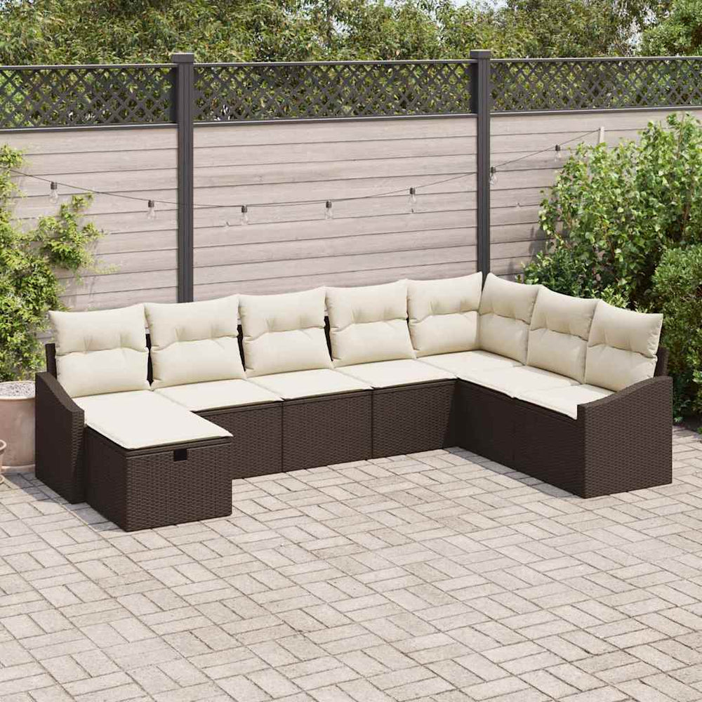 vidaXL Garden Sofa Set with Cushions and Storage 8 pcs Poly Rattan