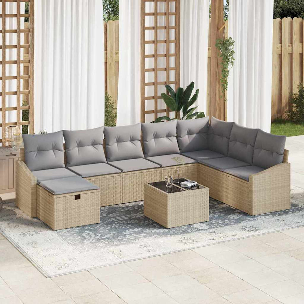 vidaXL Garden Sofa Set with Cushions 9 pcs Beige Poly Rattan
