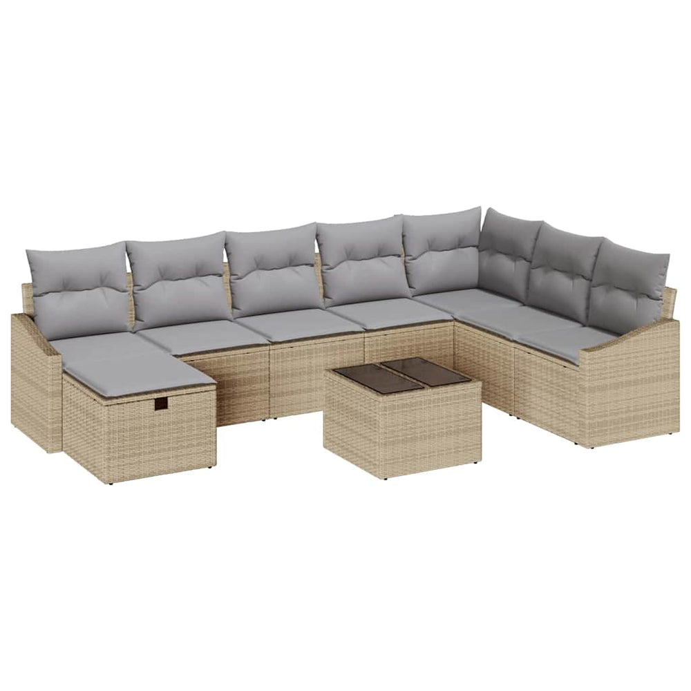 vidaXL Garden Sofa Set with Cushions 9 pcs Beige Poly Rattan
