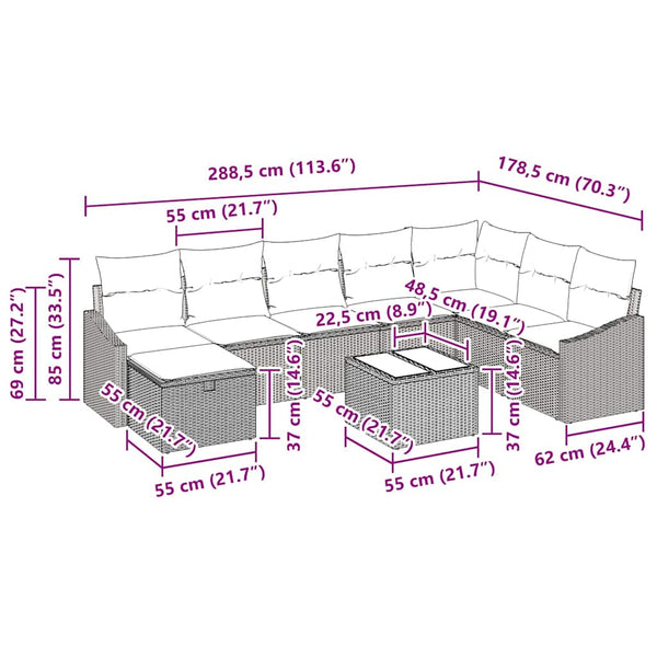 vidaXL Garden Sofa Set with Cushions 9 pcs Beige Poly Rattan