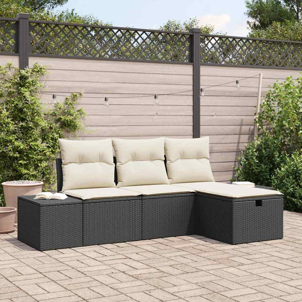 vidaXL Garden Sofa Set with Cushions 4 pcs Black Poly Rattan
