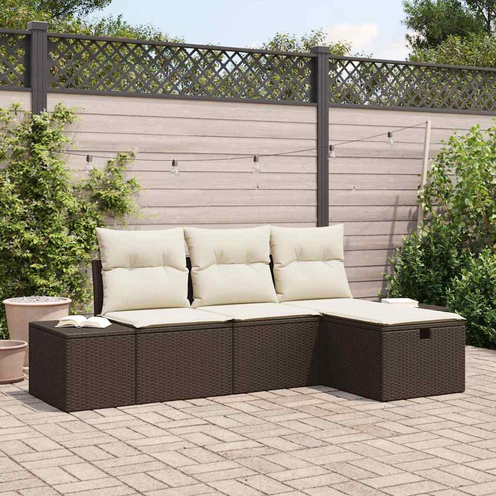 vidaXL Garden Sofa Set with Cushions 4 pcs Brown Poly Rattan