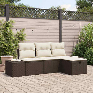 vidaXL Garden Sofa Set with Cushions 4 pcs Brown Poly Rattan