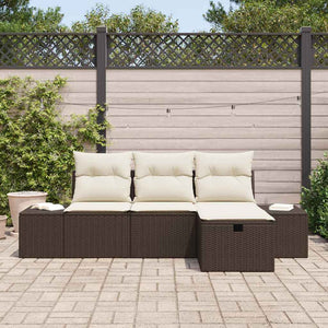 vidaXL Garden Sofa Set with Cushions 4 pcs Brown Poly Rattan