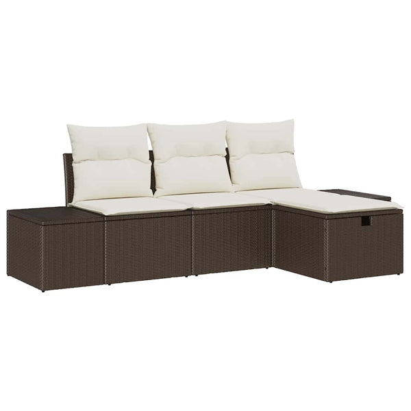 vidaXL Garden Sofa Set with Cushions 4 pcs Brown Poly Rattan