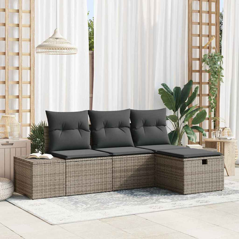 vidaXL Garden Sofa Set with Cushions 4 pcs Grey Poly Rattan