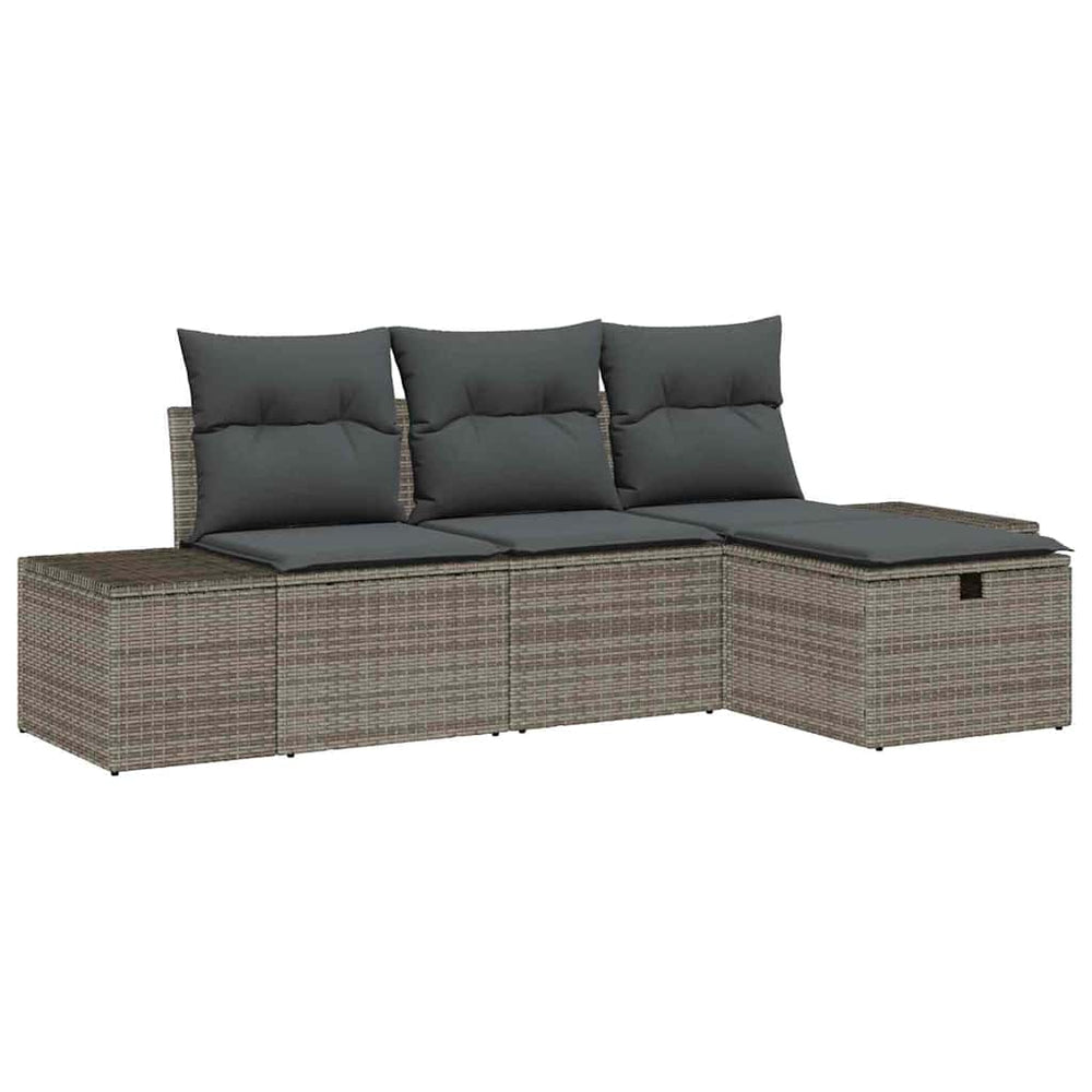 vidaXL Garden Sofa Set with Cushions 4 pcs Grey Poly Rattan