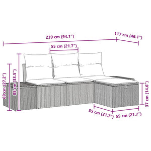 vidaXL Garden Sofa Set with Cushions 4 pcs Grey Poly Rattan