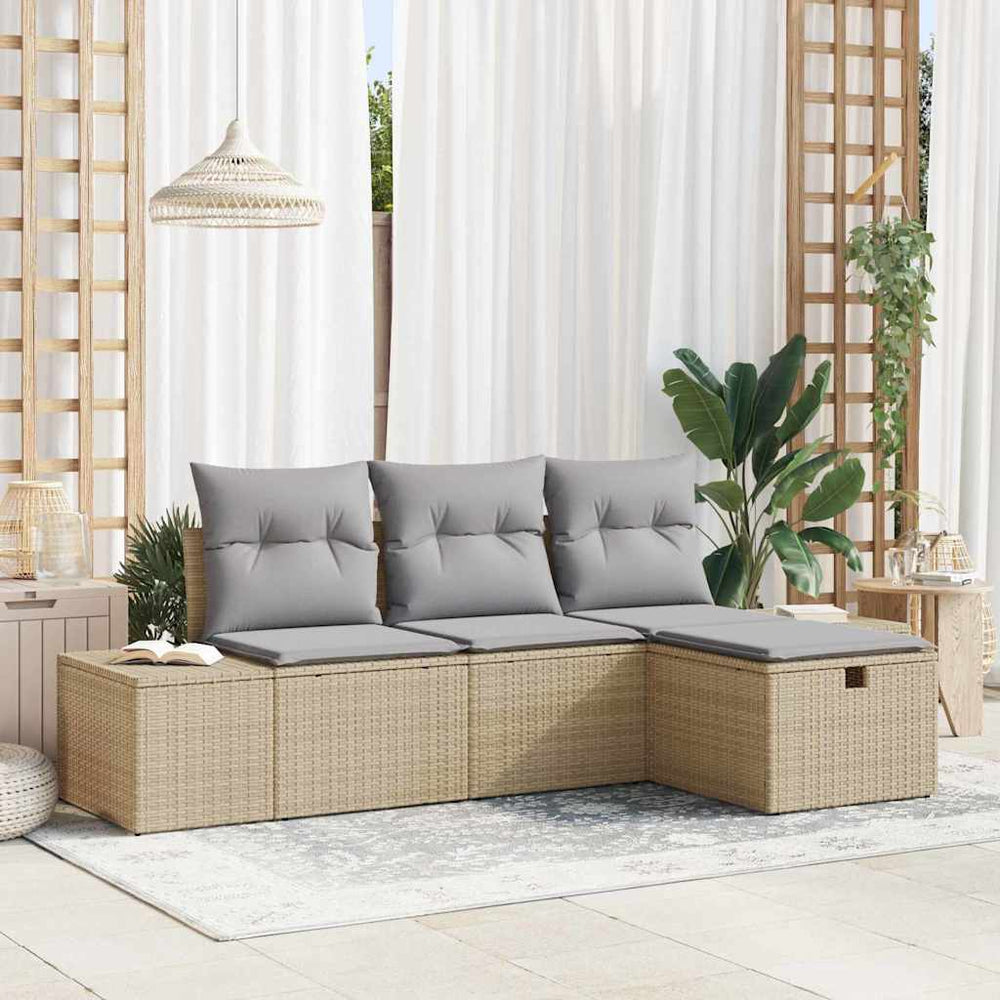vidaXL Garden Sofa Set with Cushions 4 pcs Beige Poly Rattan