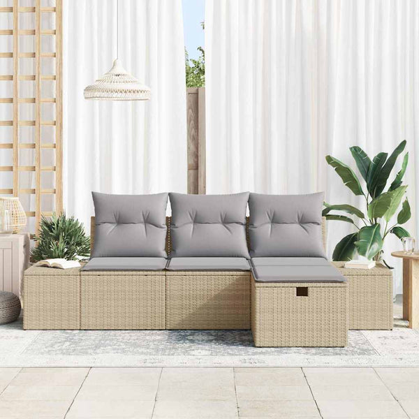 vidaXL Garden Sofa Set with Cushions 4 pcs Beige Poly Rattan