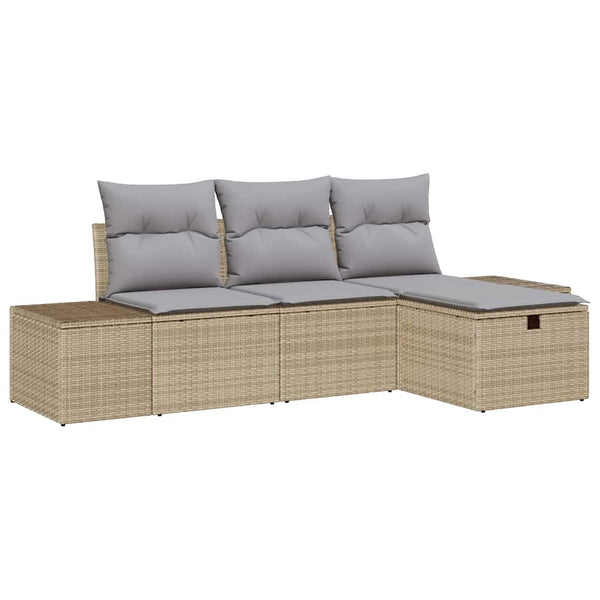 vidaXL Garden Sofa Set with Cushions 4 pcs Beige Poly Rattan