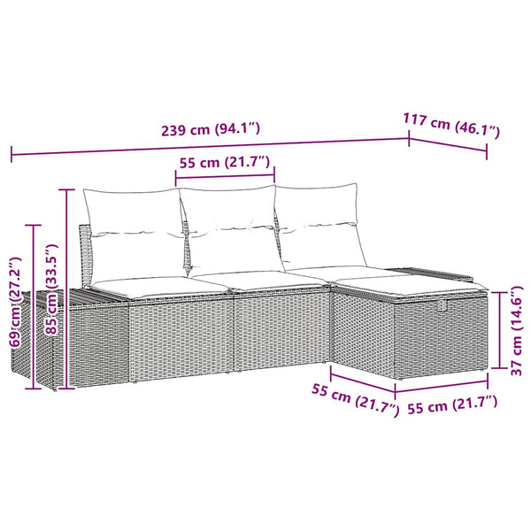 vidaXL Garden Sofa Set with Cushions 4 pcs Beige Poly Rattan