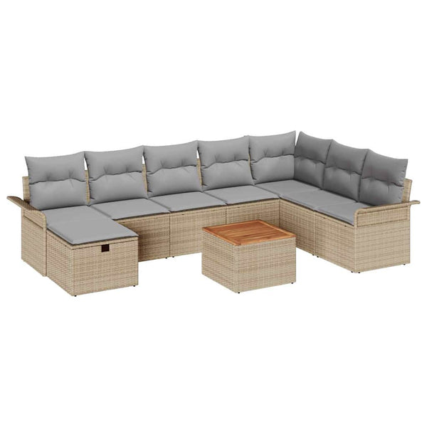 vidaXL Garden Sofa Set with Cushions with Storage 9 pcs Beige Poly Rattan