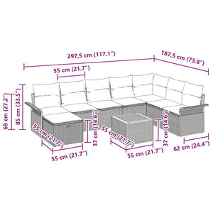 vidaXL Garden Sofa Set with Cushions with Storage 9 pcs Beige Poly Rattan
