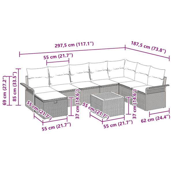 vidaXL Garden Sofa Set with Cushions with Storage 9 pcs Beige Poly Rattan