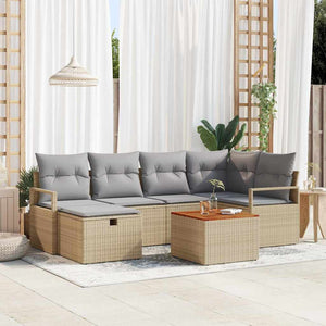 vidaXL Garden Sofa Set with Cushions with Storage 7 pcs Beige Poly Rattan