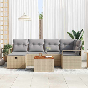 vidaXL Garden Sofa Set with Cushions with Storage 7 pcs Beige Poly Rattan