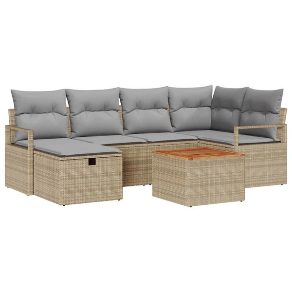 vidaXL Garden Sofa Set with Cushions with Storage 7 pcs Beige Poly Rattan
