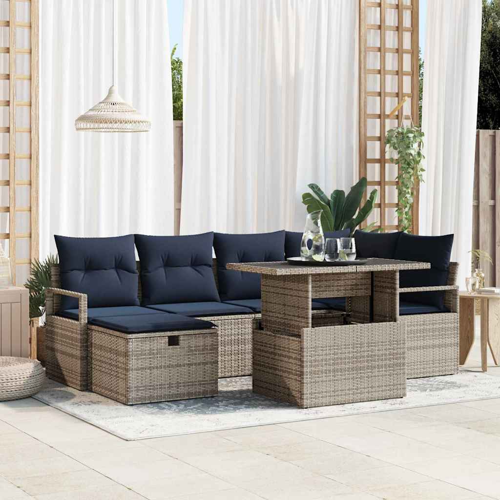 vidaXL Garden Sofa Set with Cushions with Storage 7 pcs Poly Rattan