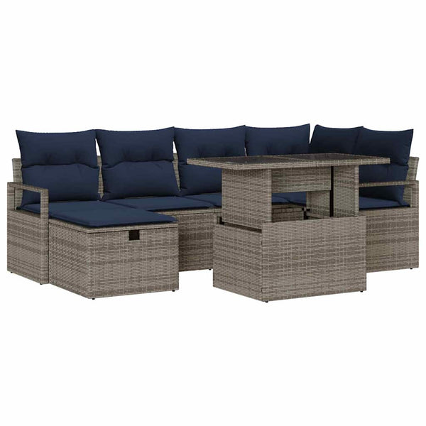 vidaXL Garden Sofa Set with Cushions with Storage 7 pcs Poly Rattan