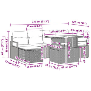 vidaXL Garden Sofa Set with Cushions with Storage 7 pcs Poly Rattan
