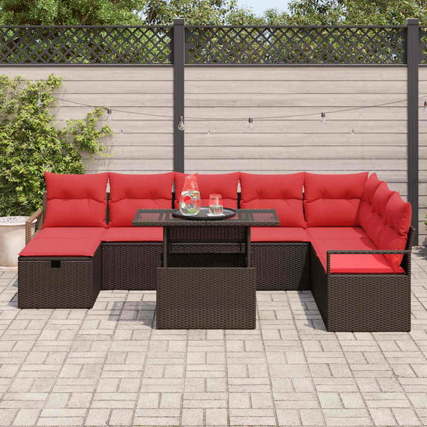 vidaXL Garden Sofa Set with Cushions with Storage 9 pcs Poly Rattan