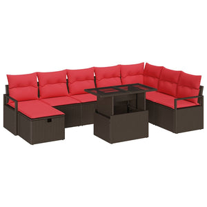 vidaXL Garden Sofa Set with Cushions with Storage 9 pcs Poly Rattan
