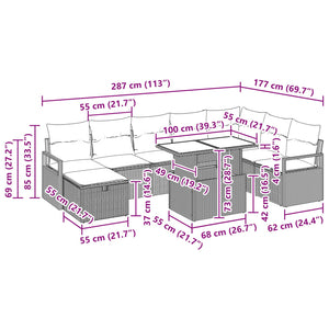 vidaXL Garden Sofa Set with Cushions with Storage 9 pcs Poly Rattan